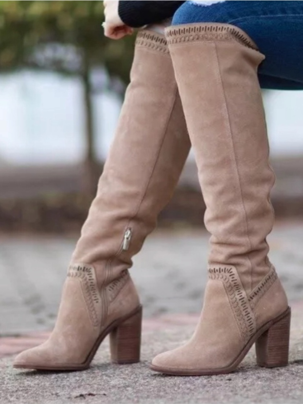 Vince Camuto Madolee Foxy Taupe Suede OTK Boots Size 10